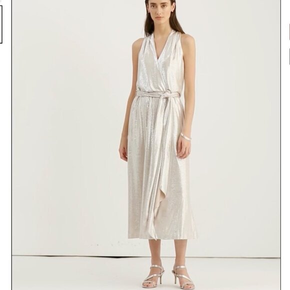 Lauren Ralph Lauren Metallic Shine Print Halter Dress Size 10 - Picture 3 of 10